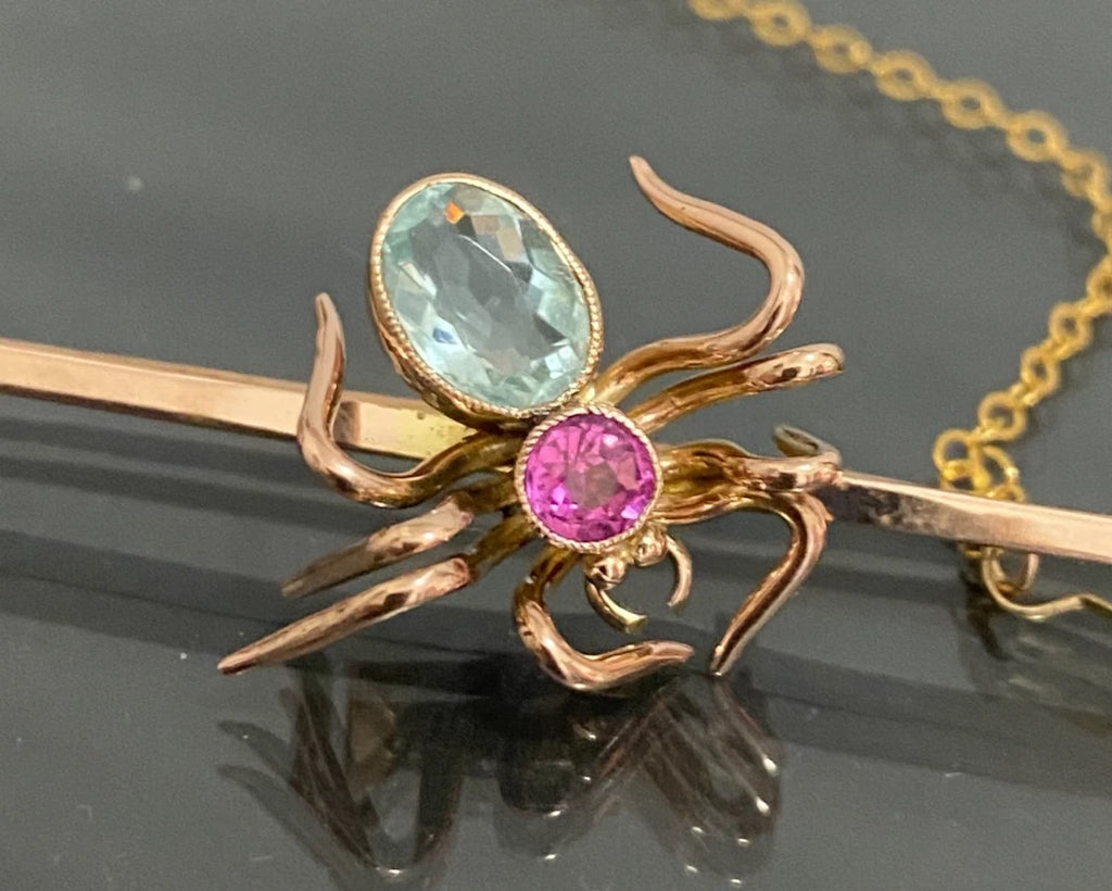 Antique Edwardian 9K Rose Gold Spider Brooch - 57mm