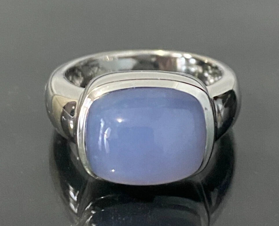 14K White Gold & Chalcedony Single Stone Ring Size O 1/2 - 7 1/4