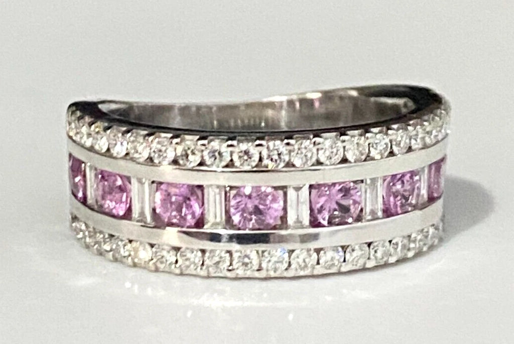 9K White Gold W/ Pink Sapphire & 0.60CT Diamond Ring Size M 1/2 - 6 1/4