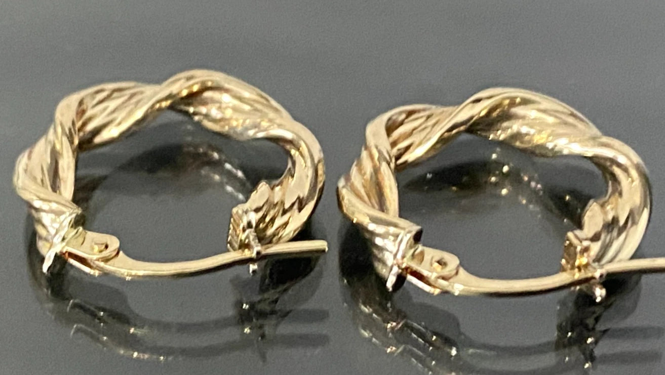 Italian 9K Yellow Gold Twist Hoop Earrings 16.50mm