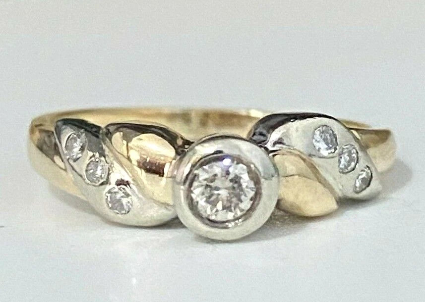 9K Yellow Gold & 0.20CT Diamond Solitaire with Accents Ring Size P 1/2 - 7 3/4