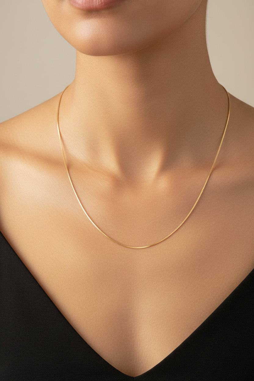 18K Yellow Gold Serpentine Link Chain Necklace 50cm Long