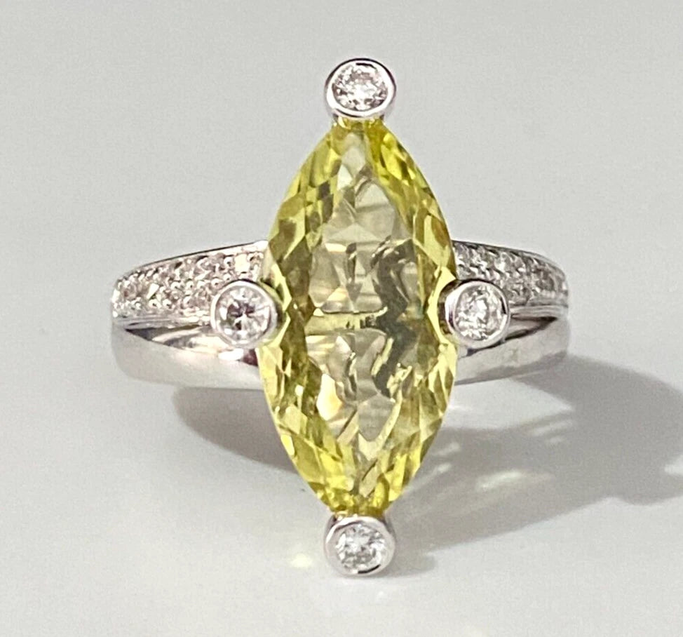 18K White Gold W/ 4.16CT Prasiolite & Diamond Ring Size M - 6