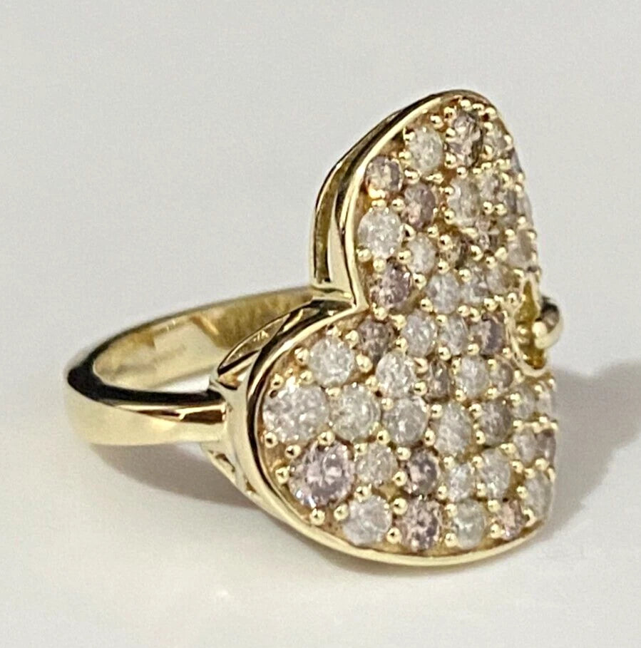9K Yellow Gold &1.20CT Diamond Heart Shape Love Ring Size N - 6 1/2