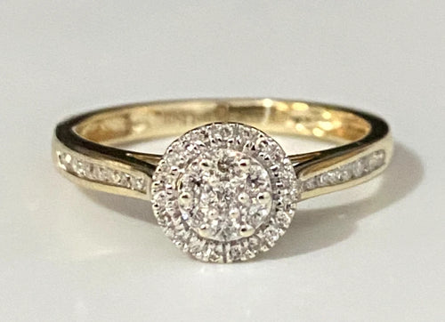 10K Yellow Gold & 0.25CT Diamond Halo engagement Ring Size O - 7 1/4