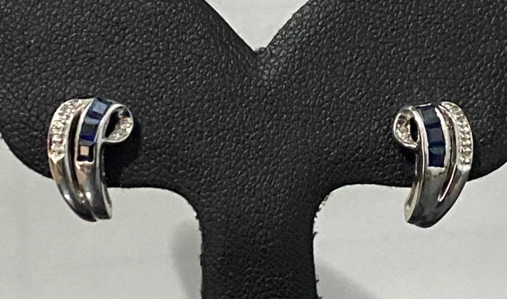 9K White Gold W/ Sapphire & Diamond Stud Earrings