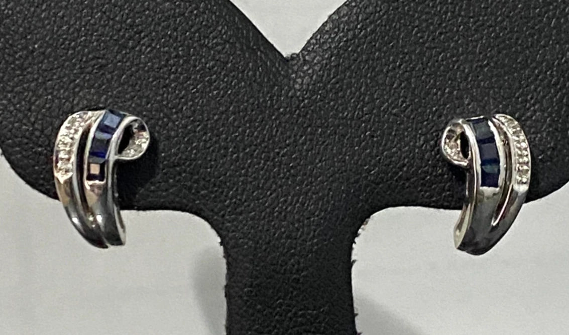 9K White Gold W/ Sapphire & Diamond Stud Earrings