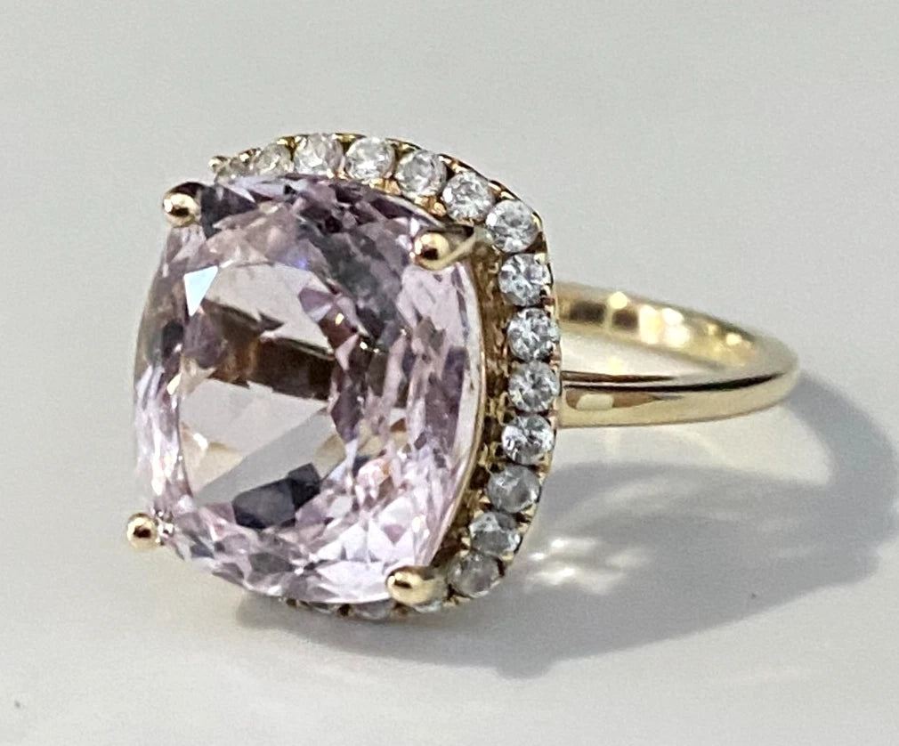 9K Yellow Gold With 5.50CT Pink Kunzite Ring Size M - 6 1/4