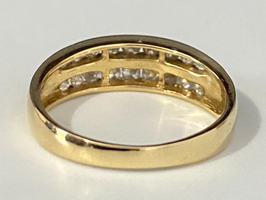 18K Yellow Gold & 0.50CT Diamond Double Row Wedding Band Ring Size N - 6 3/4