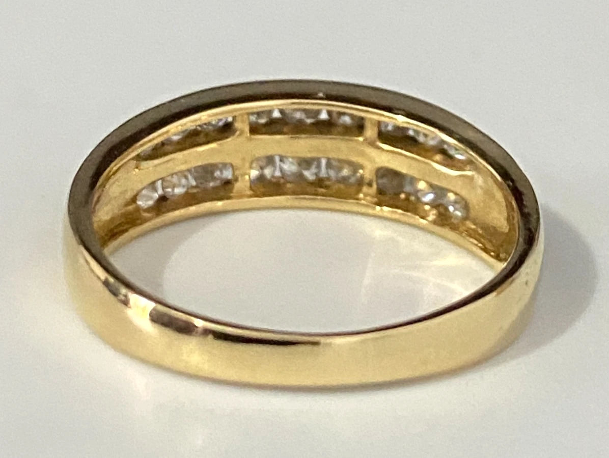 18K Yellow Gold & 0.50CT Diamond Double Row Wedding Band Ring Size N - 6 3/4