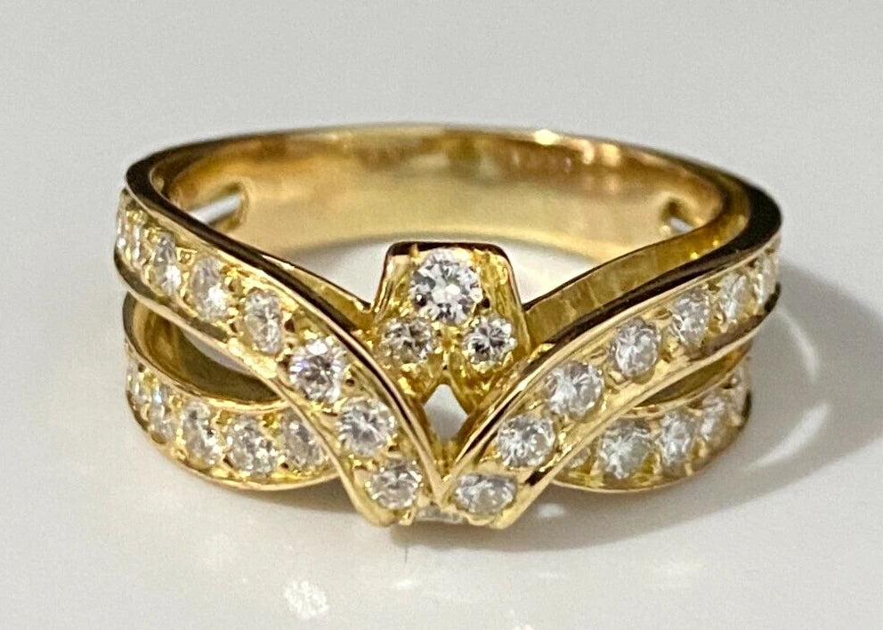 18K Yellow Gold & 1.10CT Diamond Crossover Ring Size Q - 8