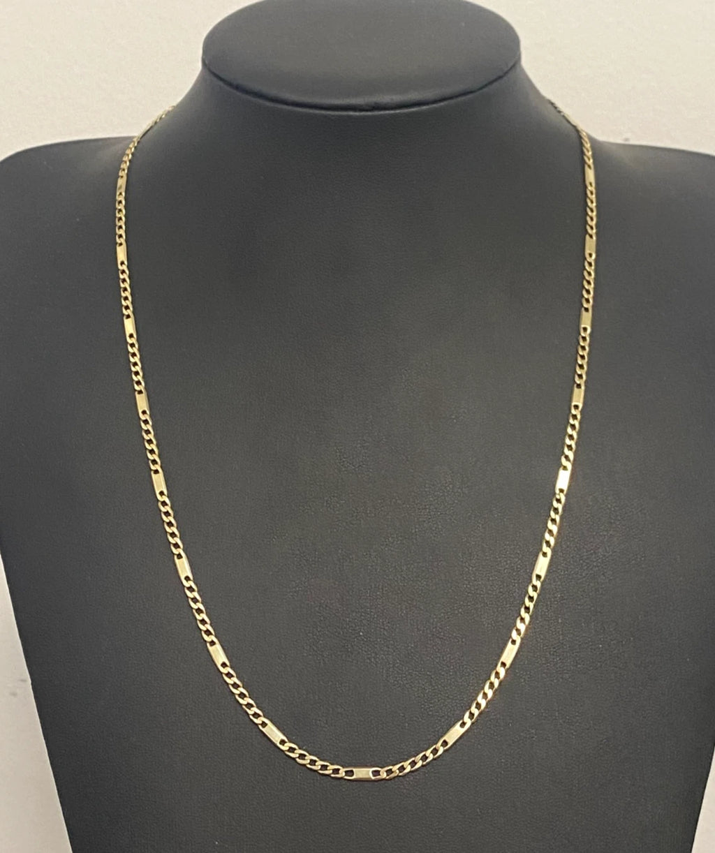 9K Yellow Gold Fancy Figaro Link Chain Necklace 57cm 22.5" Estate Jewellery