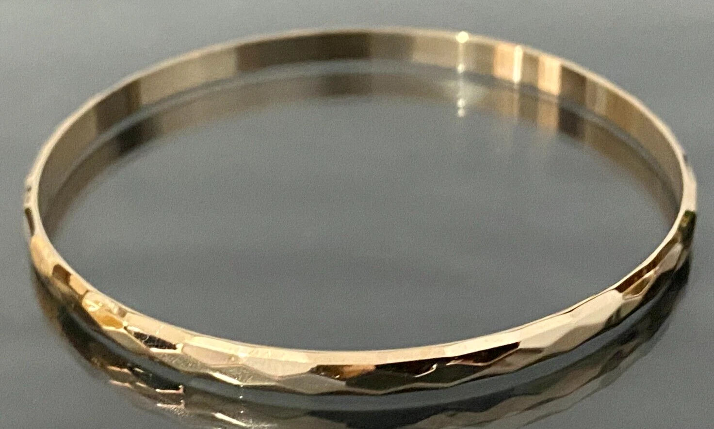 Vintage 14K Rose Gold Faceted Round Bangle 66mm