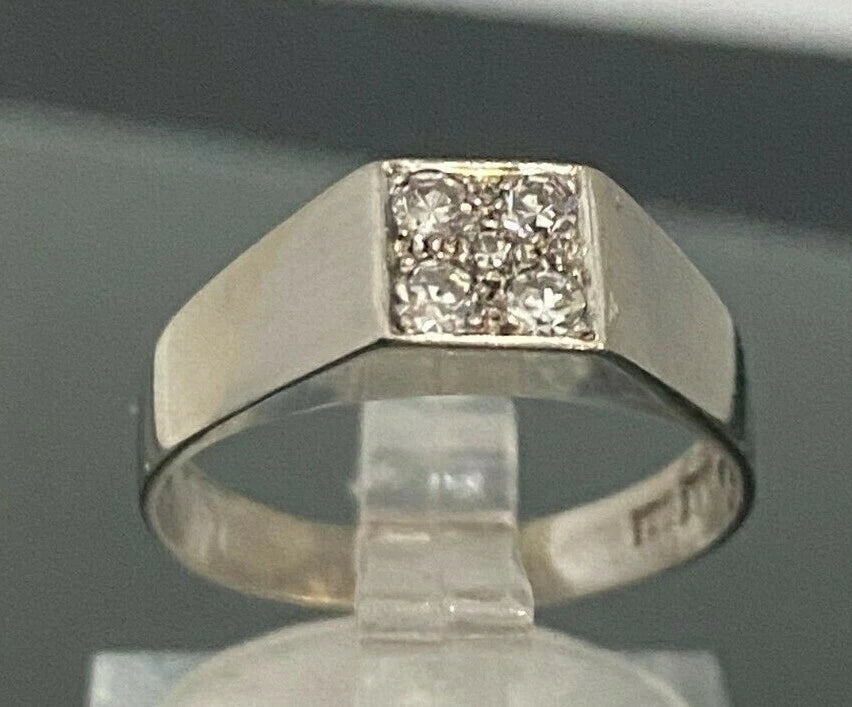 18K White Gold & Diamond Signet Gent's Ring Size M 1/2 - 6 1/4