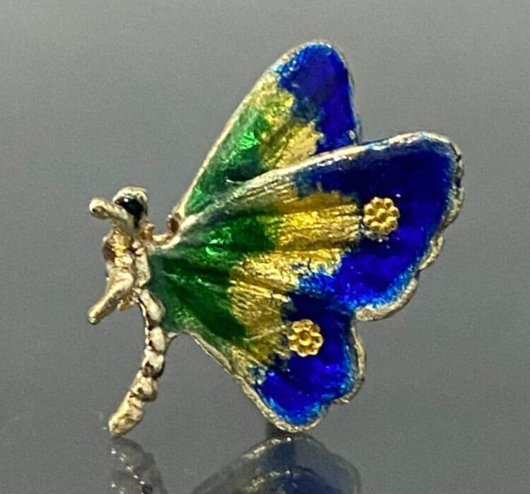 9K Yellow Gold & Enamel Butterfly Tie Pin