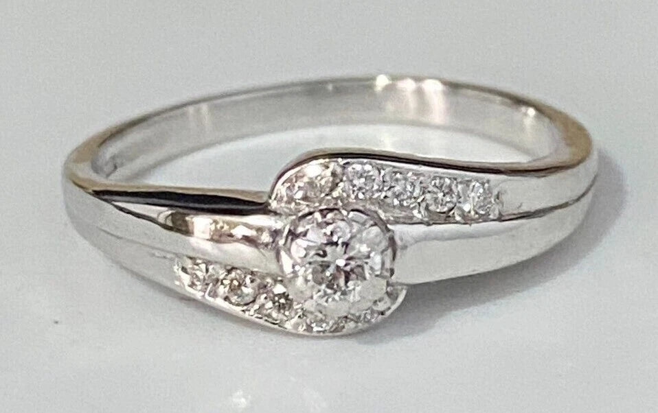 18K White Gold & 0.20CT Diamond Engagement Ring Size P 1/2 - 7 3/4
