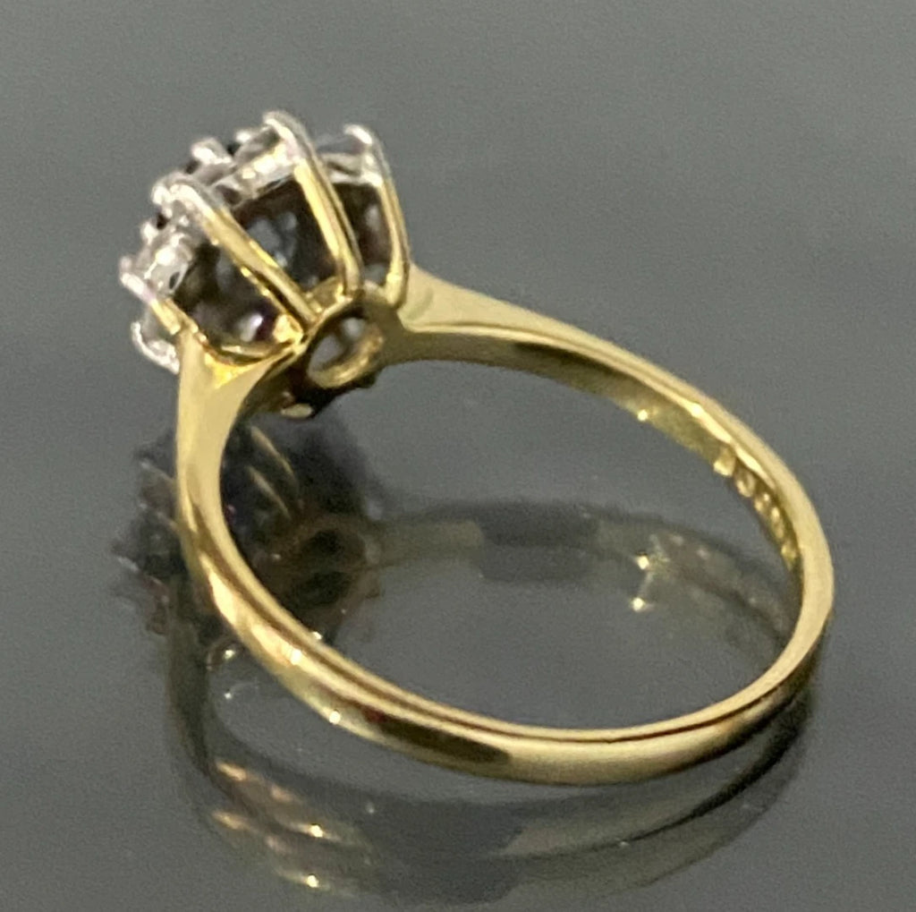 18K Yellow Gold W/ Sapphire & 0.25CT Diamond Cluster Ring Size M - 6 1/4