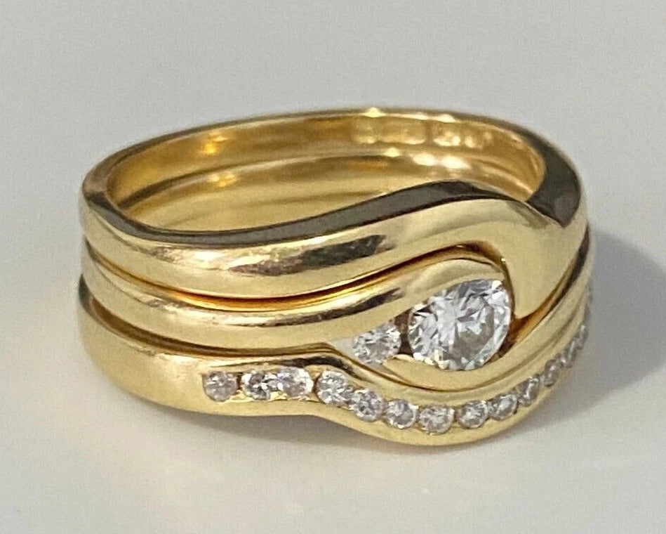 18K Yellow Gold & 0.42CT Diamond 3 Parts Bridal Set Ring Size L 1/2 - 5 7/8