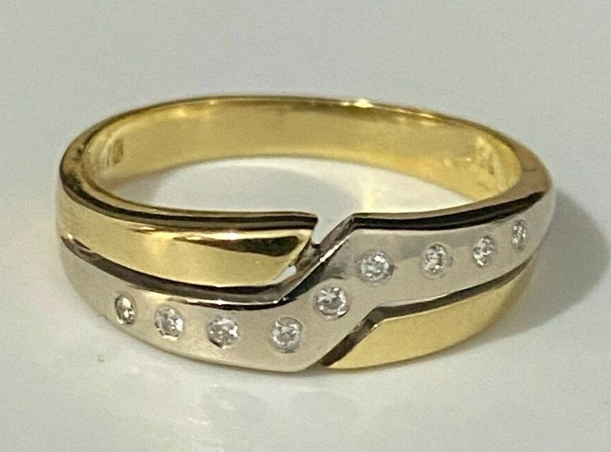 18K Two-Color Gold & Diamond Band Ring size M 1/2 - 6 1/4
