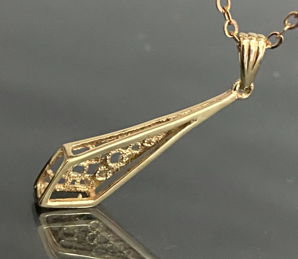9K Yellow Gold Openwork Filigree Drop pendant - Vintage Jewellery