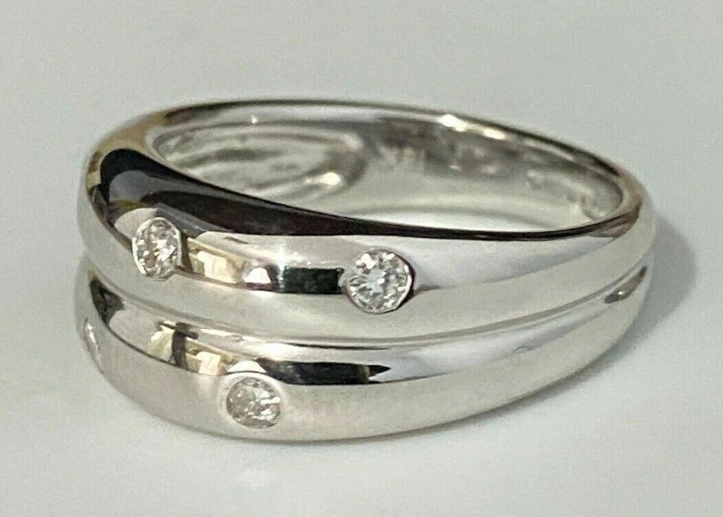 18K White Gold & Diamond Stacking Band Ring Size L 1/2 - 6
