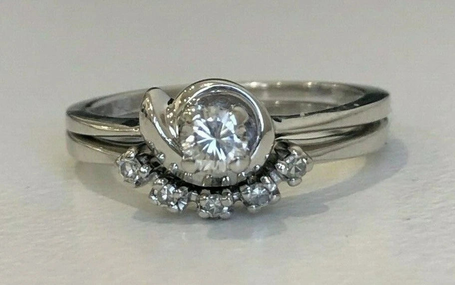 Pair of 14K White Gold & 0.25CT Diamond Engagement Rings Size M 1/2 - 6 1/4