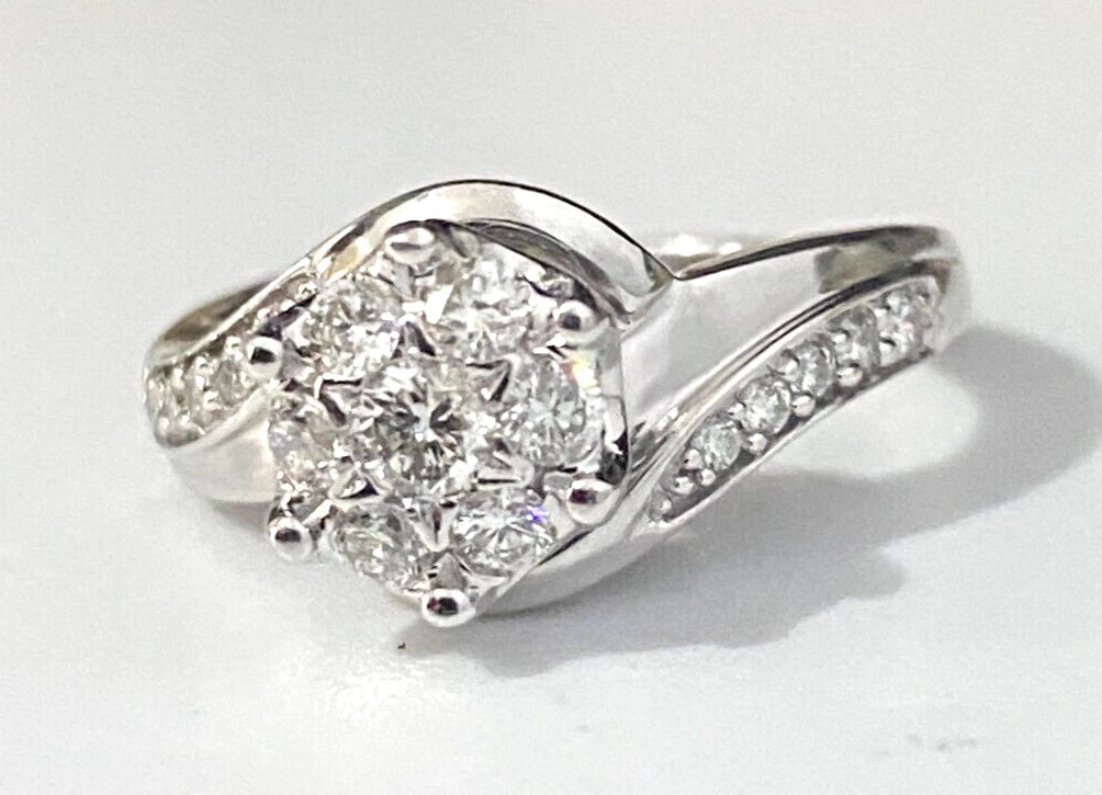 9K White Gold & 0.50CT Brilliant Diamond Cluster Ring Size M - 6