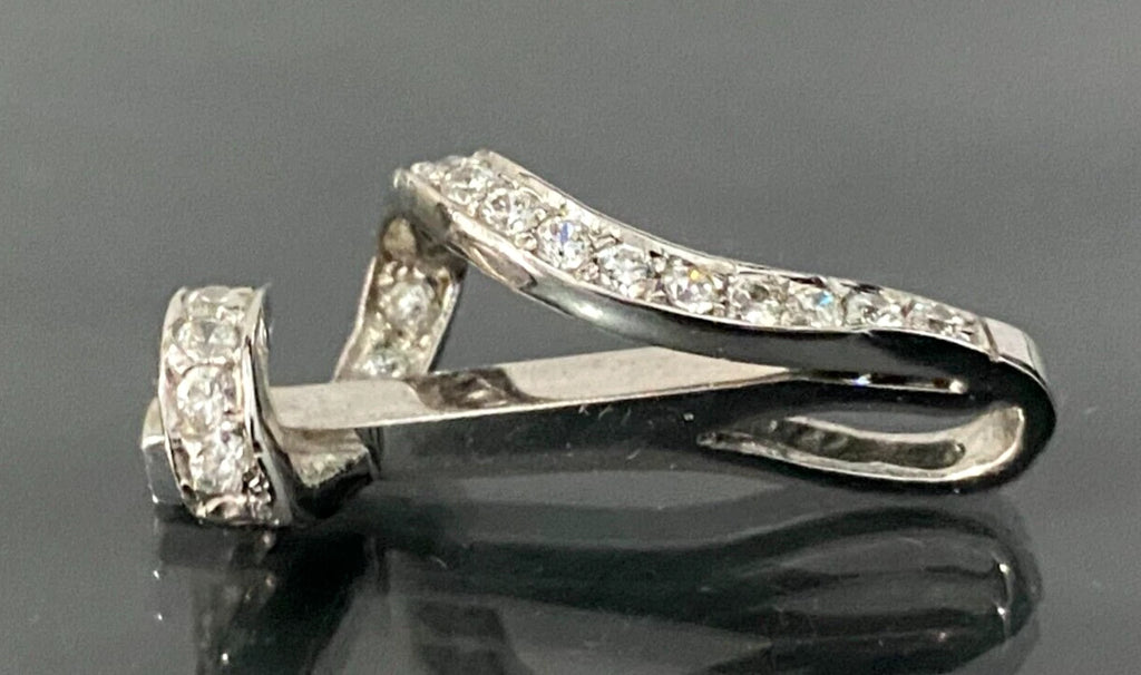 9K White Gold & Cubic Zirconia Swirl Bar Pendant