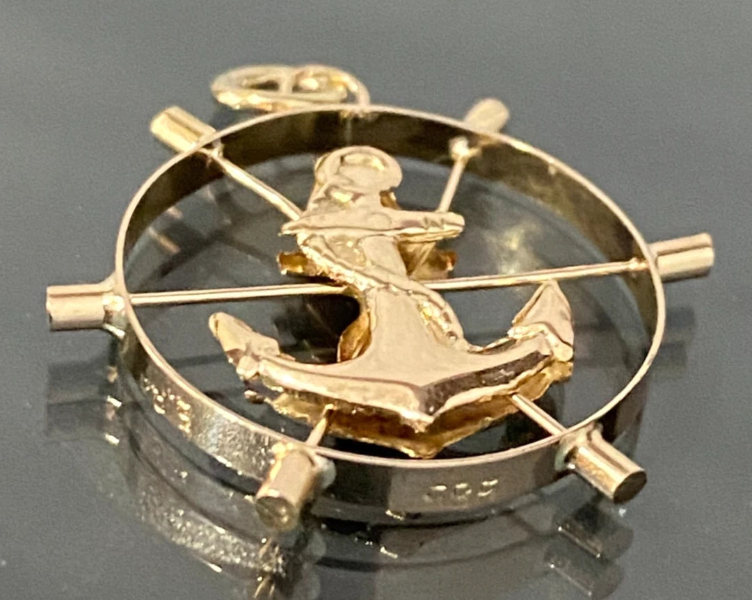 Vintage 14K Yellow Gold Ship's Wheel and Anchor Pendant
