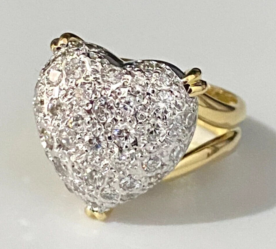 18K Yellow Gold & 0.75CT Diamond Heart Ring Size J 1/2 - 5
