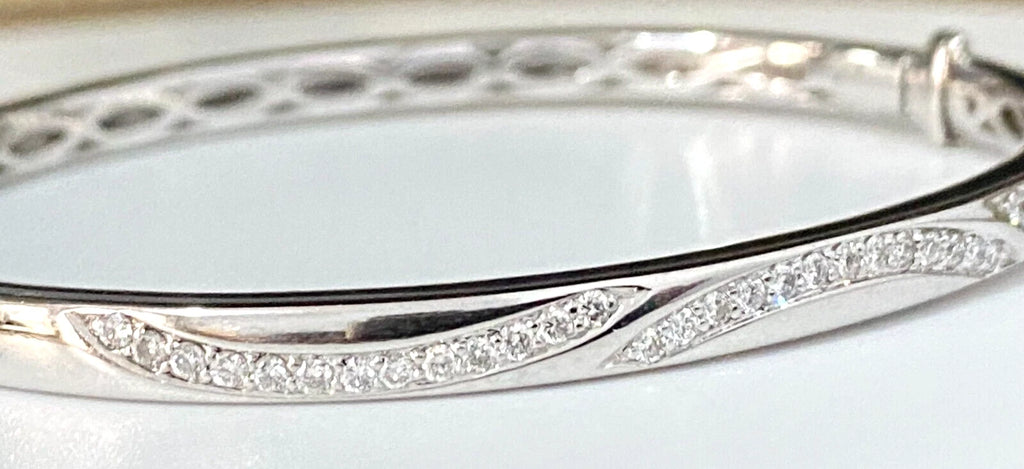 18K White Gold & 0.70CT Diamond Hinged Bangle Bracelet