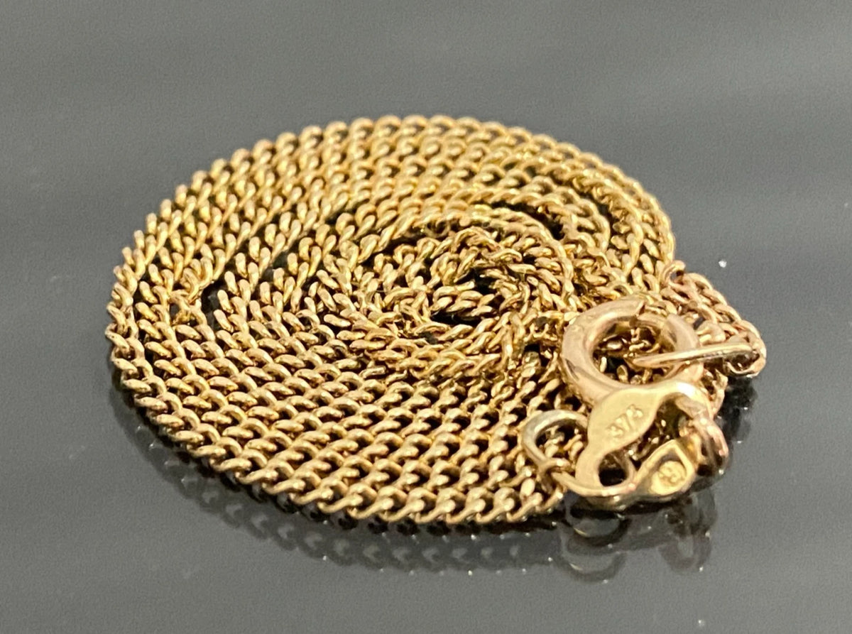 9K Yellow Gold Diamond Cut Curb Link Chain Necklace 42cm Long