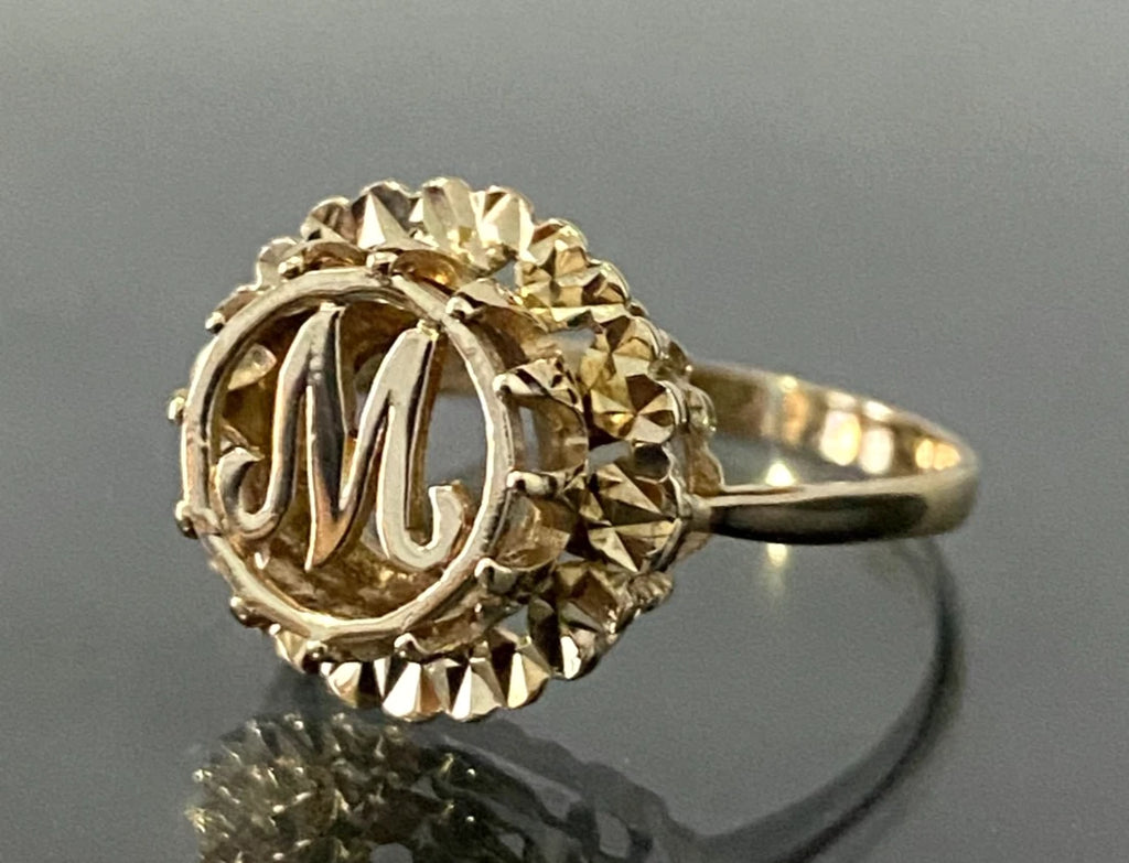 Vintage 9K Yellow Gold "M" Initial Monogram Ring Size O 1/2 - 7 1/2