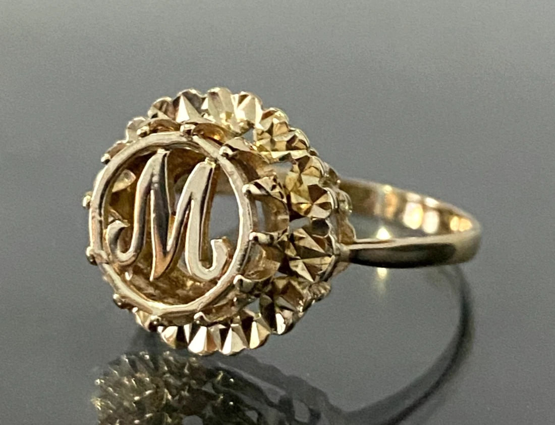Vintage 9K Yellow Gold "M" Initial Monogram Ring Size O 1/2 - 7 1/2