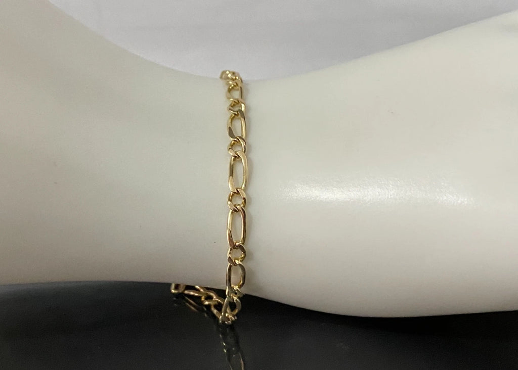 18K Yellow Gold Figaro Link Bracelet 21cm Long