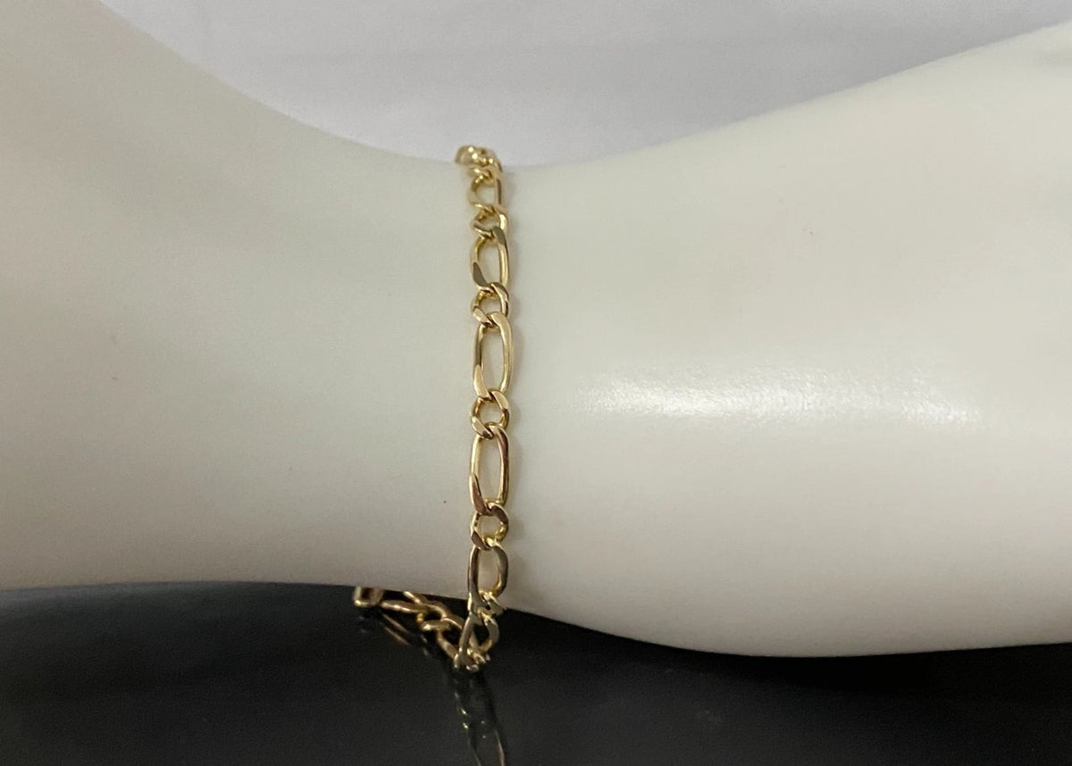 18K Yellow Gold Figaro Link Bracelet 21cm Long