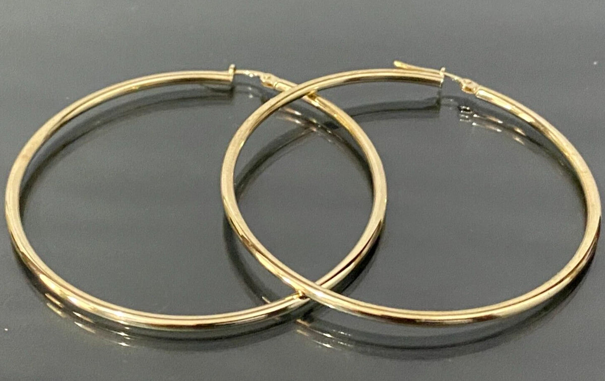 Italian Large 9K Yellow Gold Hoop Earrings