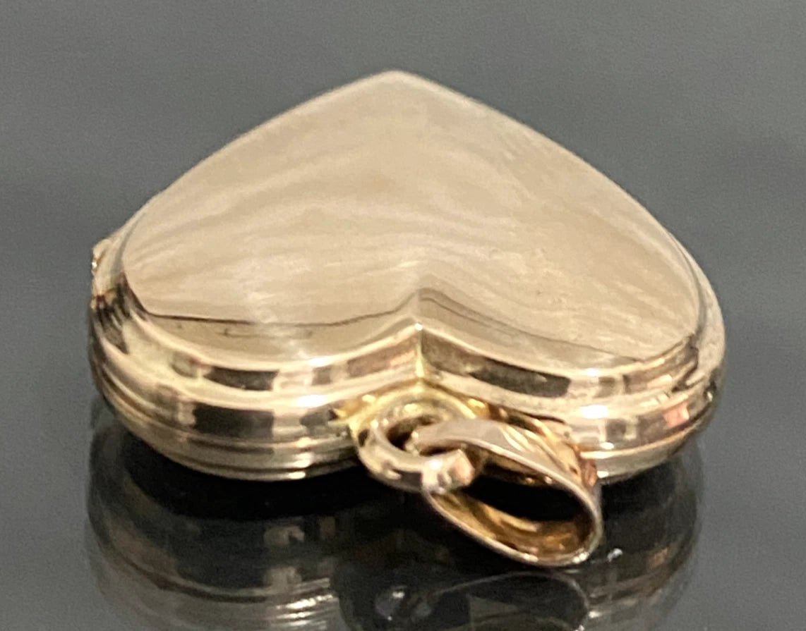 9K Yellow Gold Engraved Photo Heart Locket Pendant