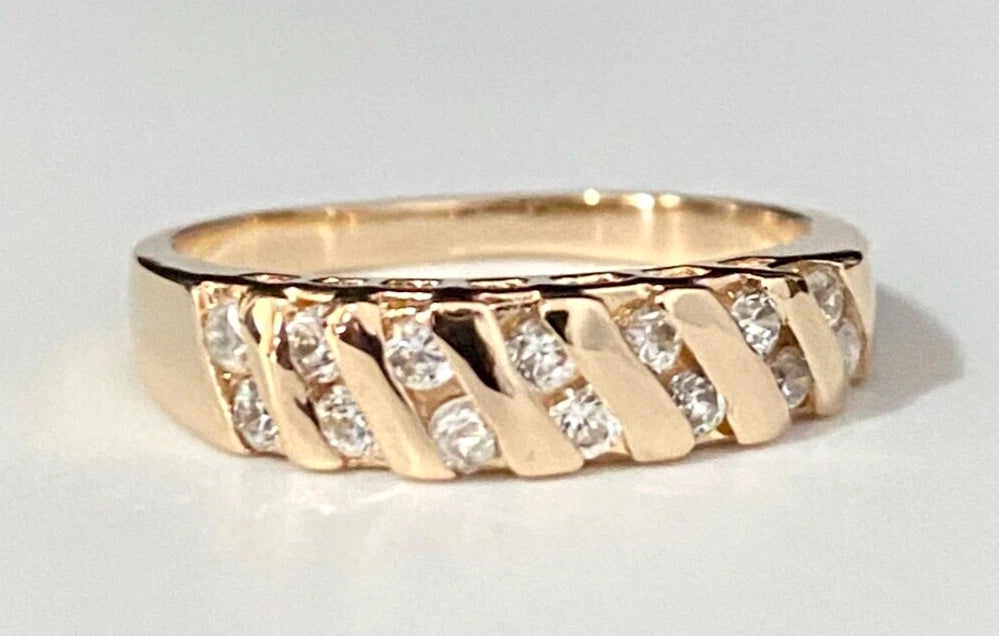 14K Yellow Gold & Cubic Zirconia Dress Ring Size N - 6 1/2