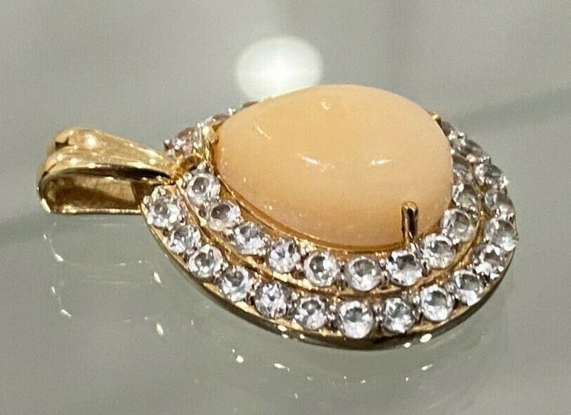 10K Yellow Gold W/ Orange & White Stone Pendant