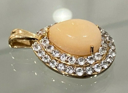 10K Yellow Gold W/ Orange & White Stone Pendant