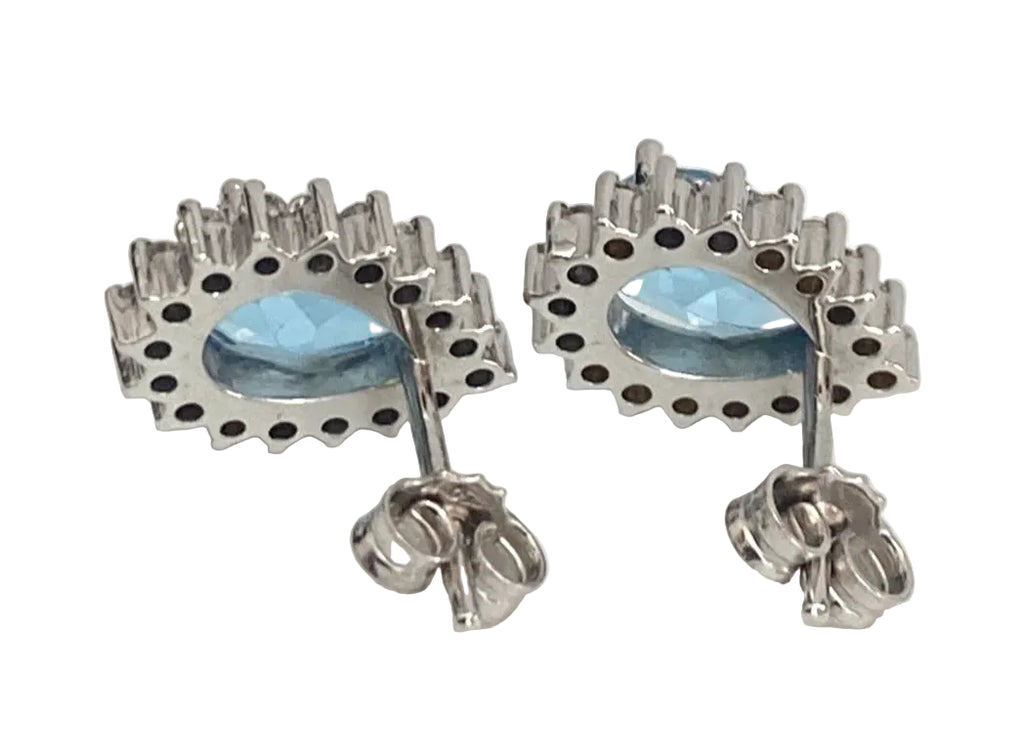 18K White Gold Topaz & 0.60CT Diamond Pear Shaped Cluster Stud Earrings