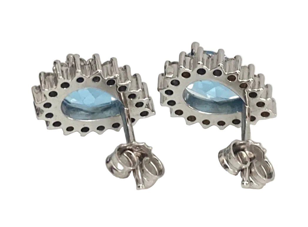 18K White Gold Topaz & 0.60CT Diamond Pear Shaped Cluster Stud Earrings