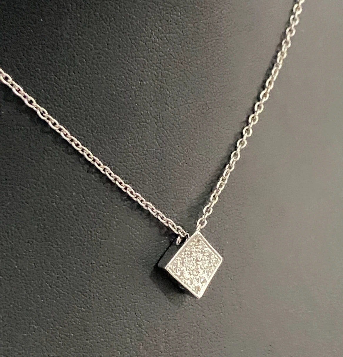 18K White Gold with Brilliant Diamond Square Pendant