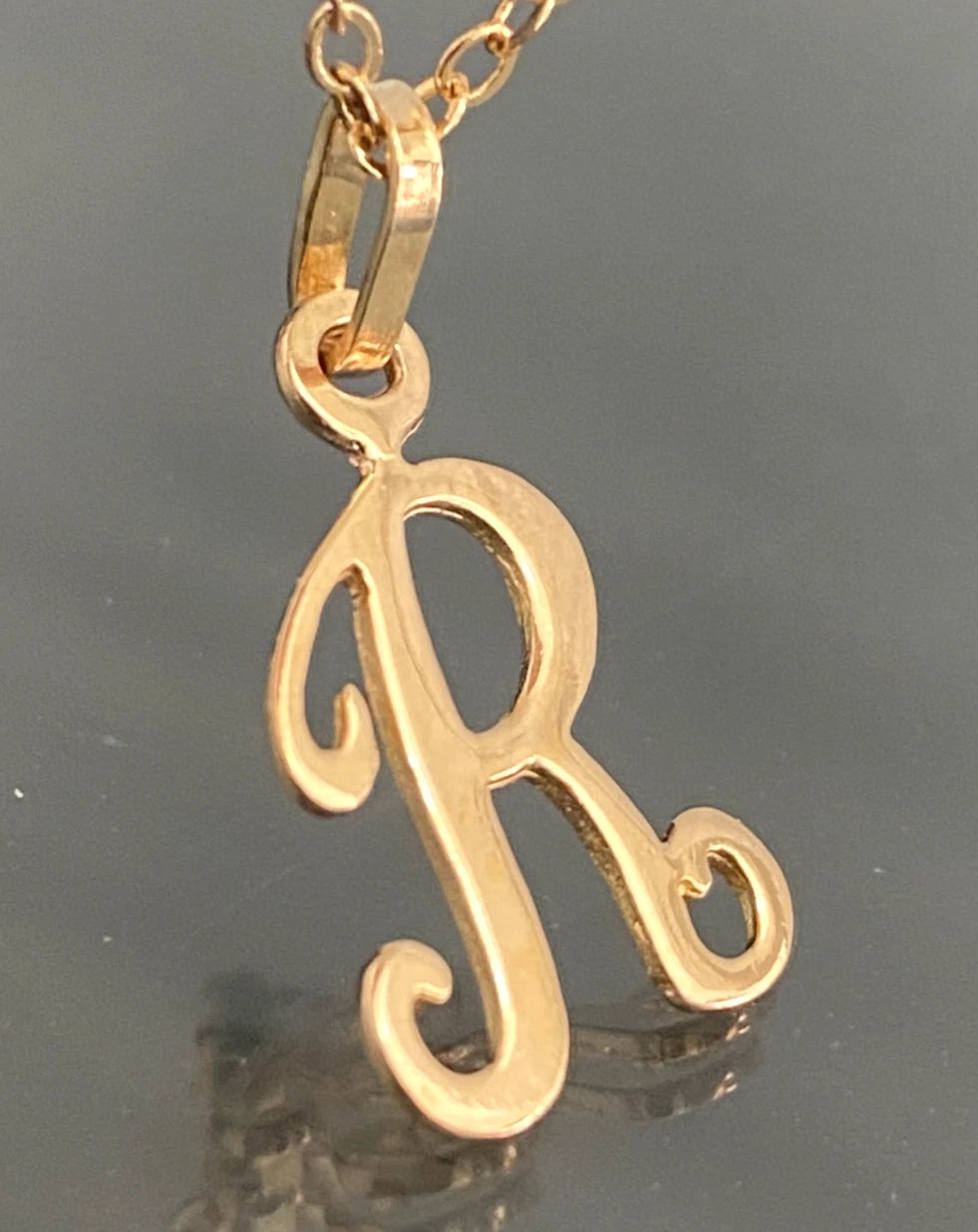 9K Yellow Gold Initial " R " Pendant / Charm - 23mm High