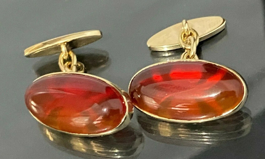 9K Yellow gold & Carnelian Cabochon Spider Shape Setting Cufflinks 11.24g