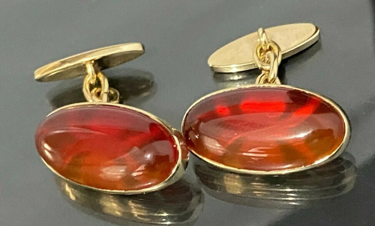 9K Yellow gold & Carnelian Cabochon Spider Shape Setting Cufflinks 11.24g