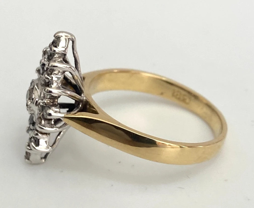 Vintage 18K Yellow Gold & Diamond Cluster Ring Size K (US 5.25)