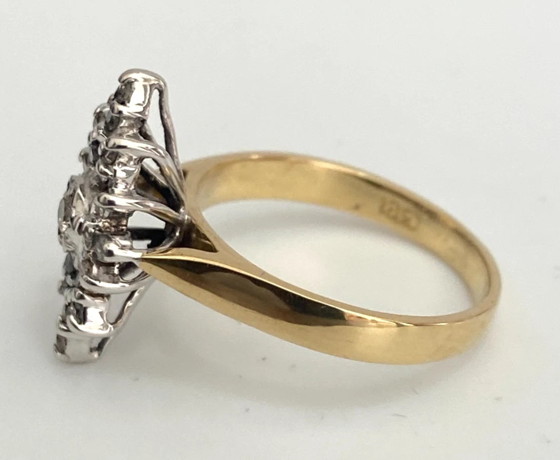 Vintage 18K Yellow Gold & Diamond Cluster Ring Size K (US 5.25)