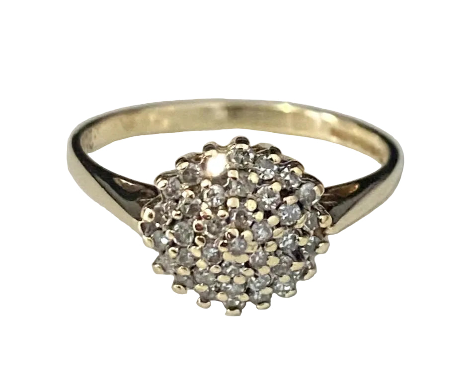 9K Yellow Gold & 0.25CT Diamond Cluster Ring Size N (US 6.75)